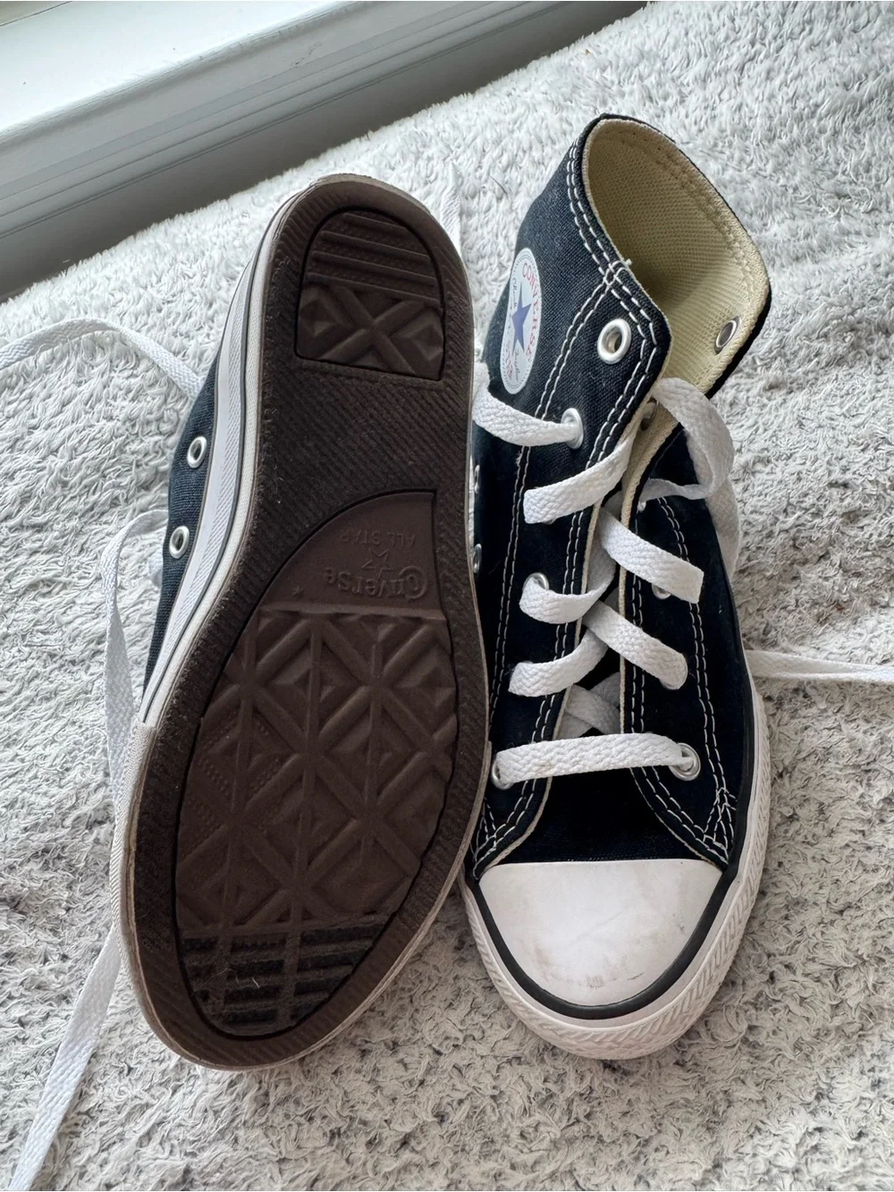 Converse Kids Black High-Top Sneakers with White Accents size 1.5